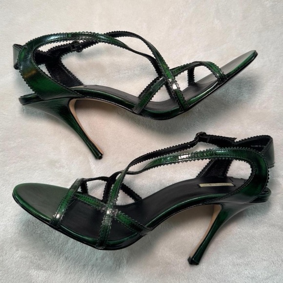 90s 2000s Very Rare green and black leather marbled design strappy high heels - Picture 3 of 4